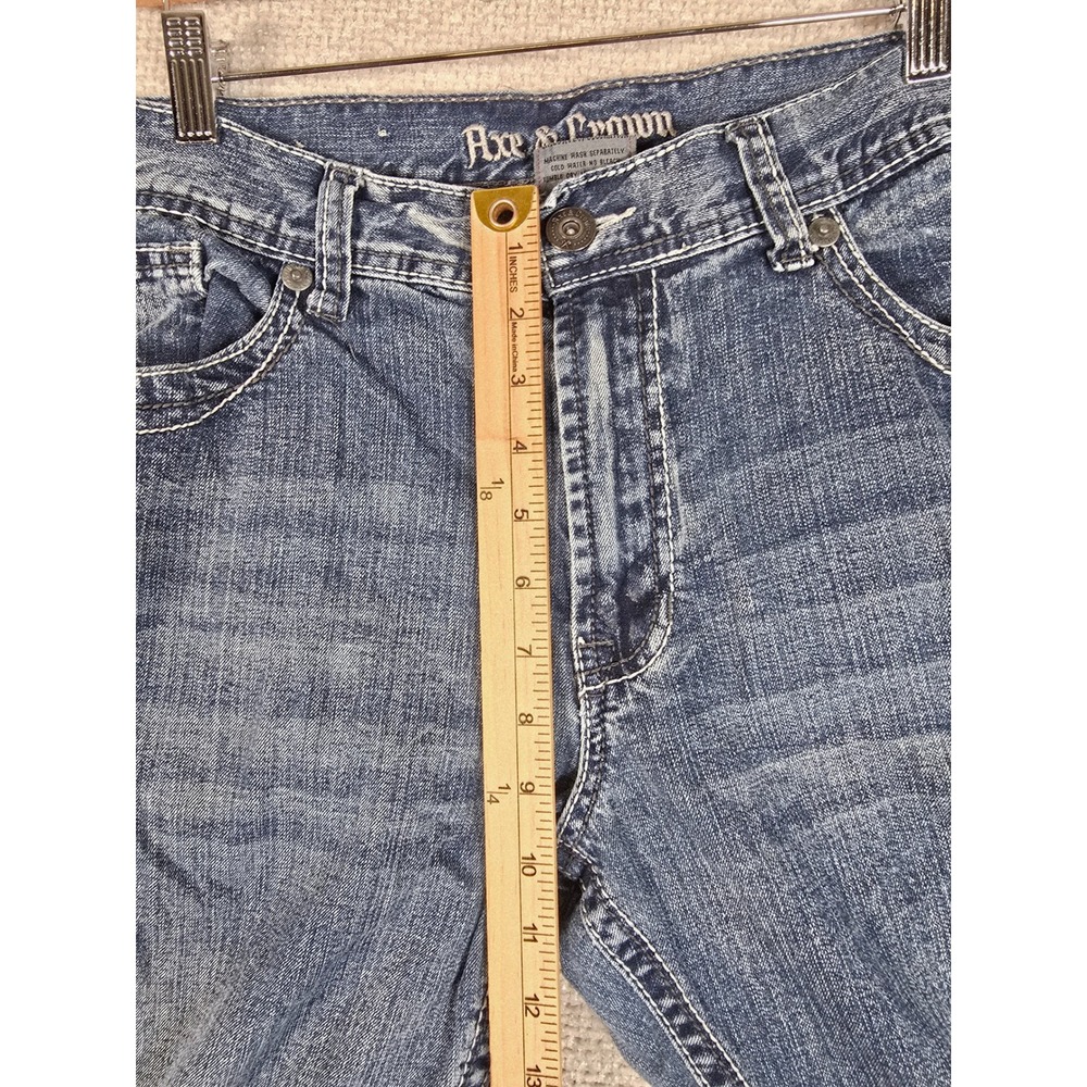 Axe & Crown Mens Slim Boot Jeans 36x29 Blue Distressed Thick Stitch Embroidered - Picture 5 of 10